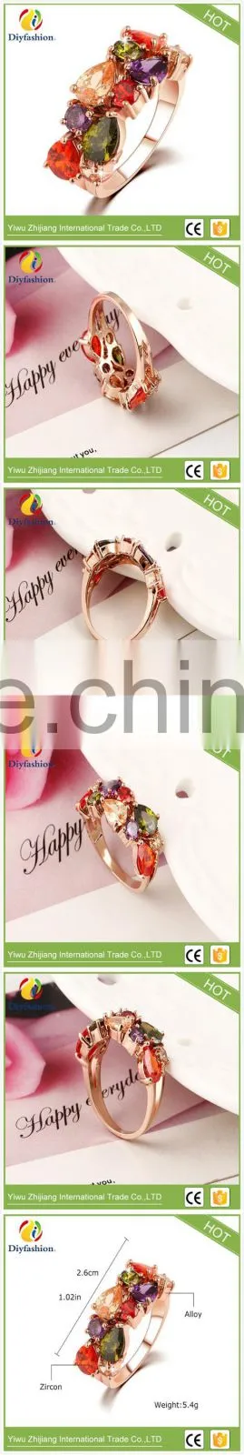 High Quality New Design Alloy Rose Gold Geometric Zircon Ring Wedding Colorful Crystal Rings Jewelry For Women