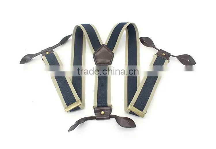 Mens Womens Elastic Leather Button Suspenders Adjustable 6 Holes Braces