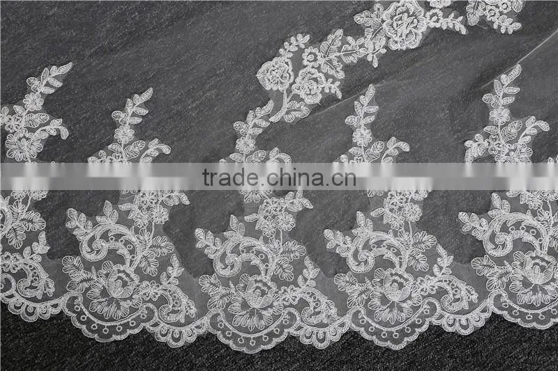 2017 wholesale new grance long lace bridal wedding veil Fashionable long Tulle HL14