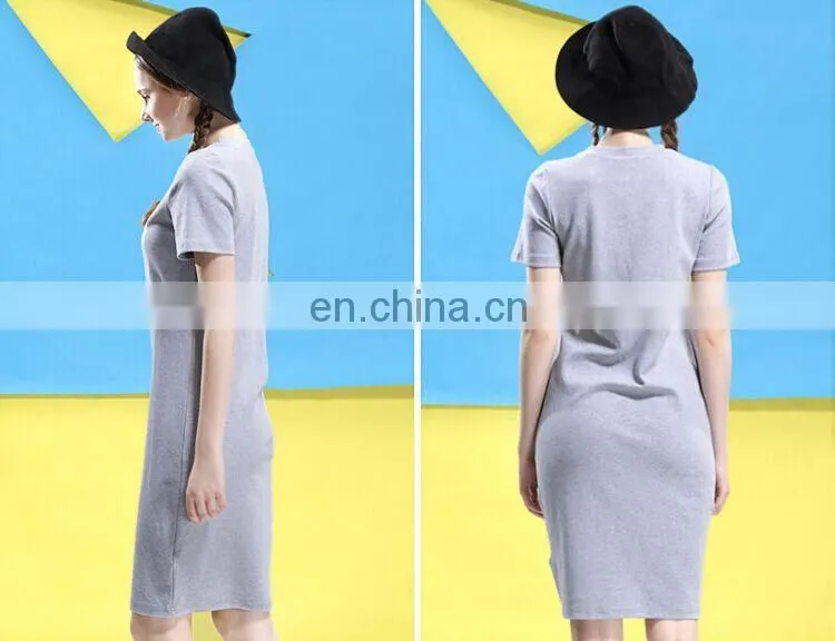 gray short sleeve slim fit printed cotton dress tulip shape