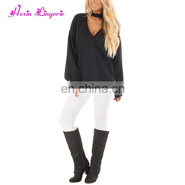Drop Shipping halter hollow v neck loose fashion women winter blouse tops