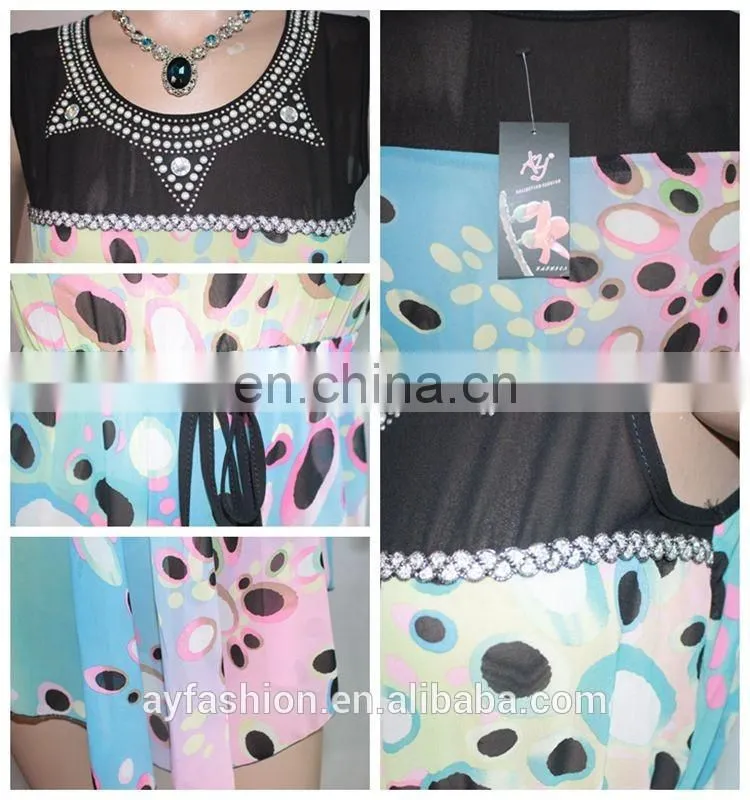 Wholesale Newest Design Dress Rainbow Chiffon short dress Print dress