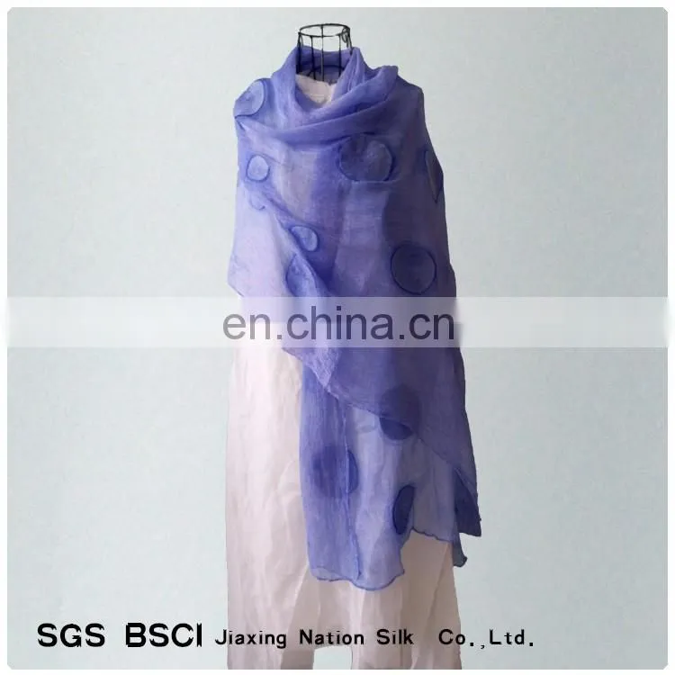 Women blue silk georgette embroidered long scarf