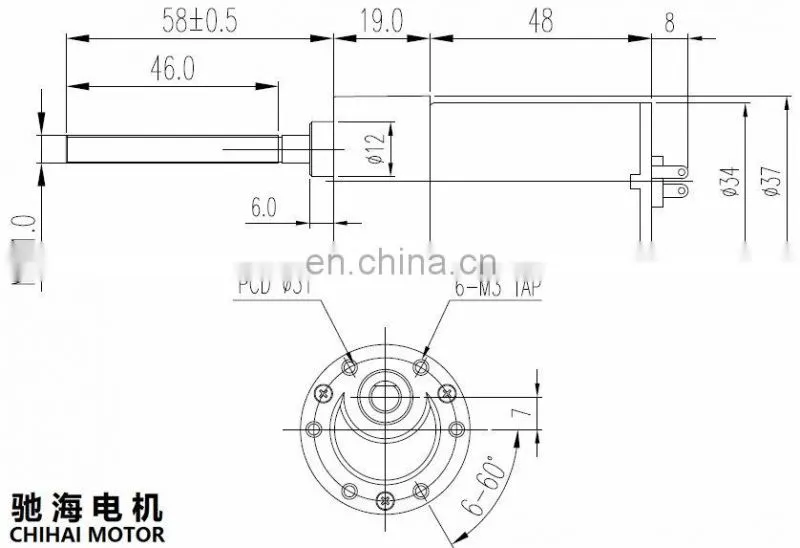 ChiHai Motor CHR-GM37-3448K DC CHINA Metric Screw Shaft Gear Motor 24V 350rpm