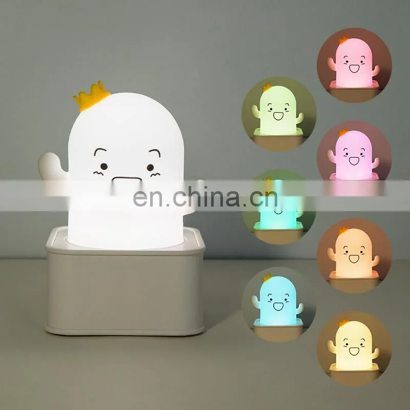 Creative led colorful silicone baby light cactus sensor pat night lamps for bedroom