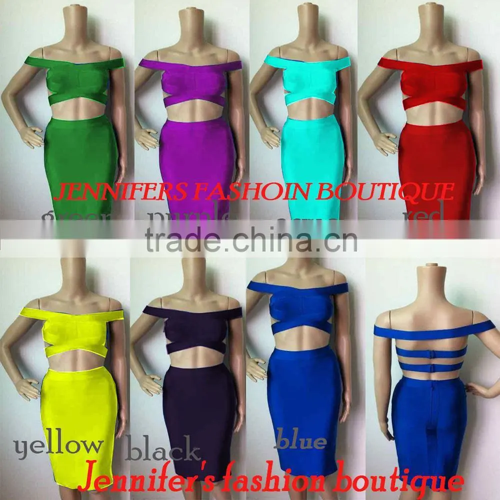 Summer dress 2015 summer new women sey two piece set red blue yellow black purple sey evening party bandage dress Bandage Bodyco