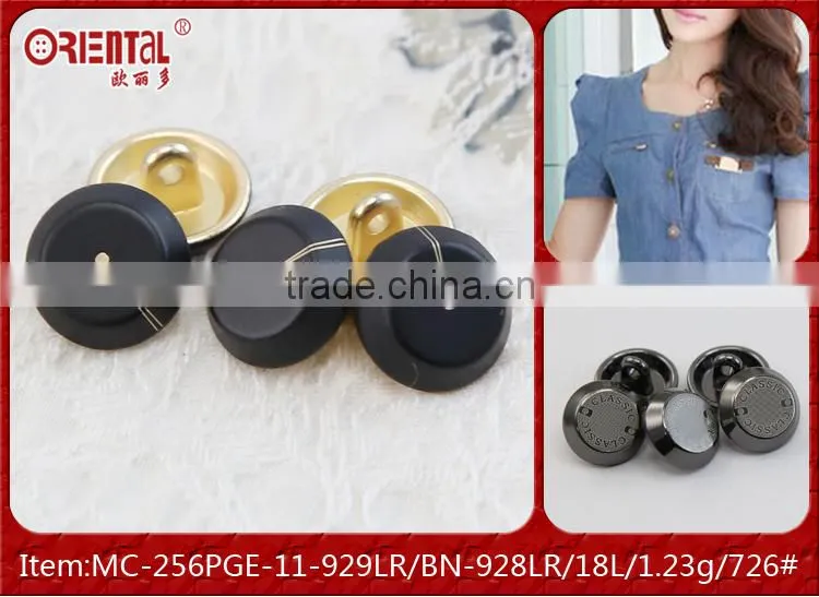 matt black flat front gold back metal shank button