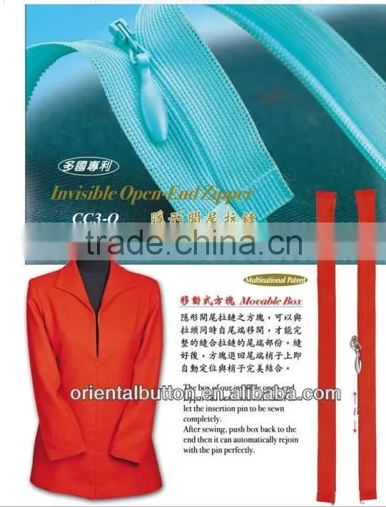 high quality KCC invisible close-end nylon zipper