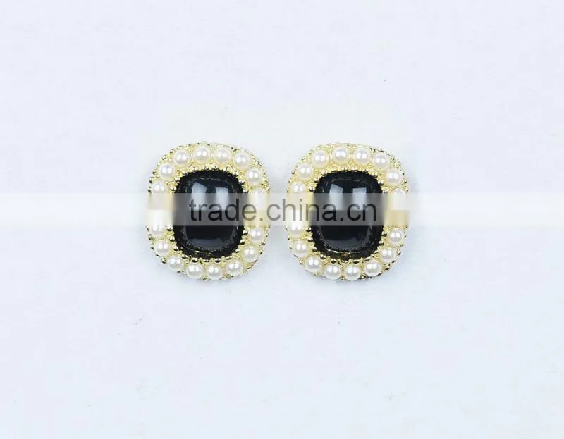 Handmade pearl earrings square Bezel Earrings gemstone earring