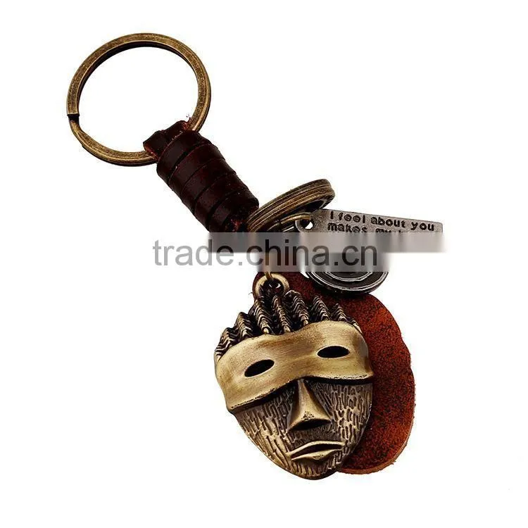 Factory Direcet Sale Exaggrate Punk Mask Pendant Keychain Real Leather Keychain