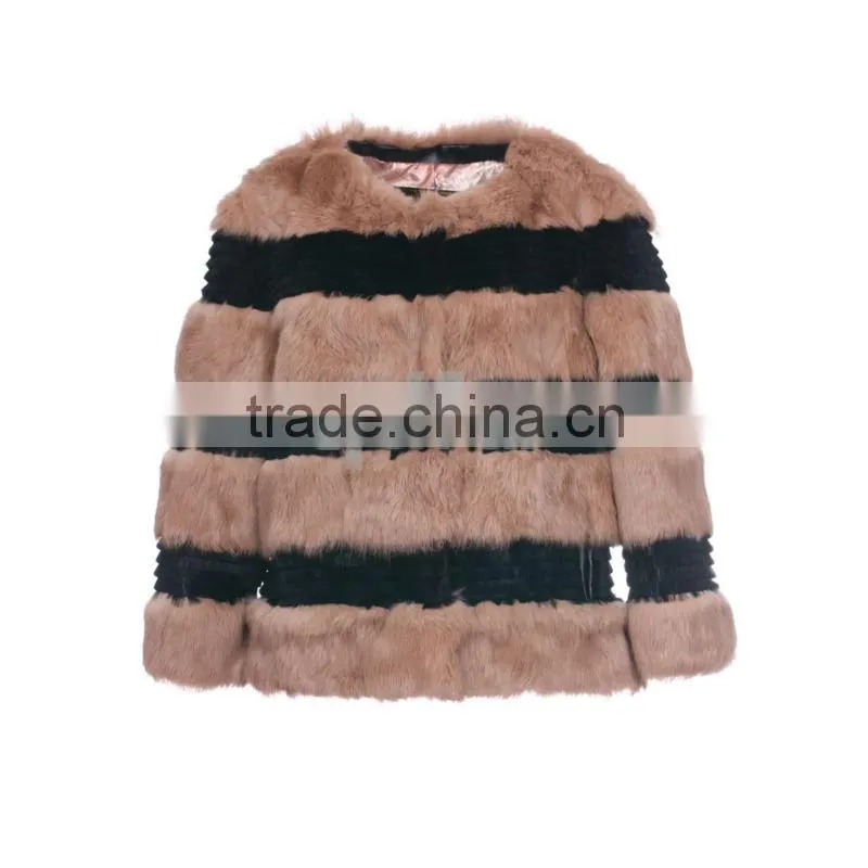 QD30538 Plus Size Intimate Winter Apparel Shearing Black White Rabbit Fur Lady Jacket