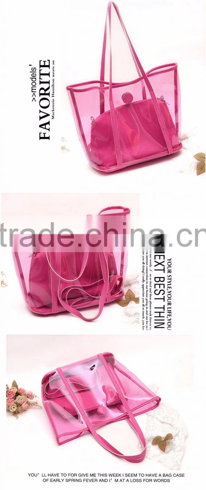 Jelly Color PU and PVC Handbags With inner bag tote bag in bag