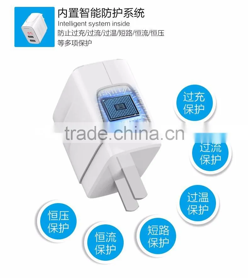Joyroom 2.4A Digital Display Screen Double USB Ports Charger For IOS+Android Smarter Travel Charger For iPhone TB-0237