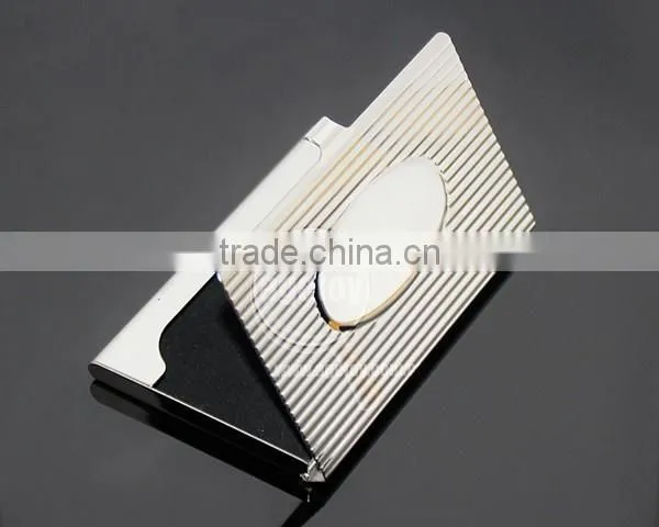 New Arrival High-Grade Name ID Card Box Organizer Lines Emboss Oval Metal Business Card Case Stainless Steel Card Holder