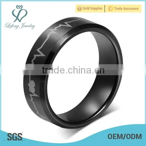European laser men's black tungsten Rings electrocardiogram