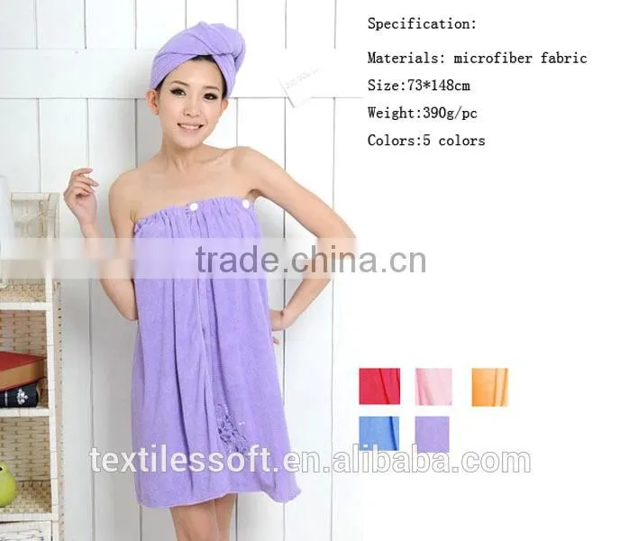 wholesale women microfiber wrap towel bathrobe with bath cap