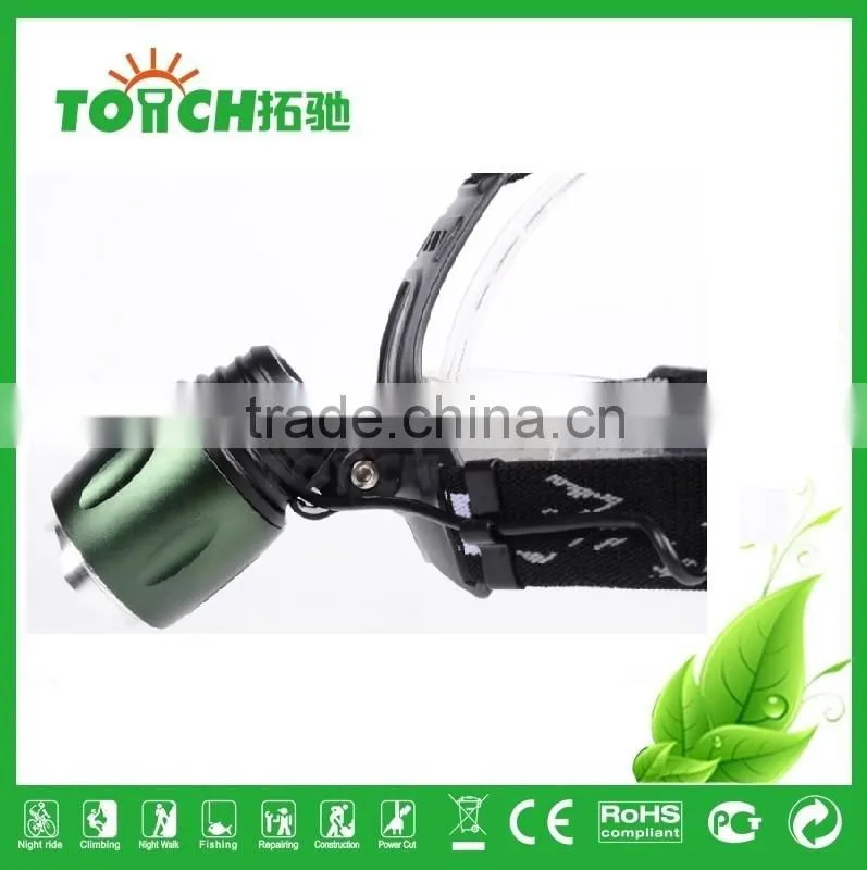 Green color rotate focus LED headlamp zoom light with attack head aluminum alloy metal LED headlights
