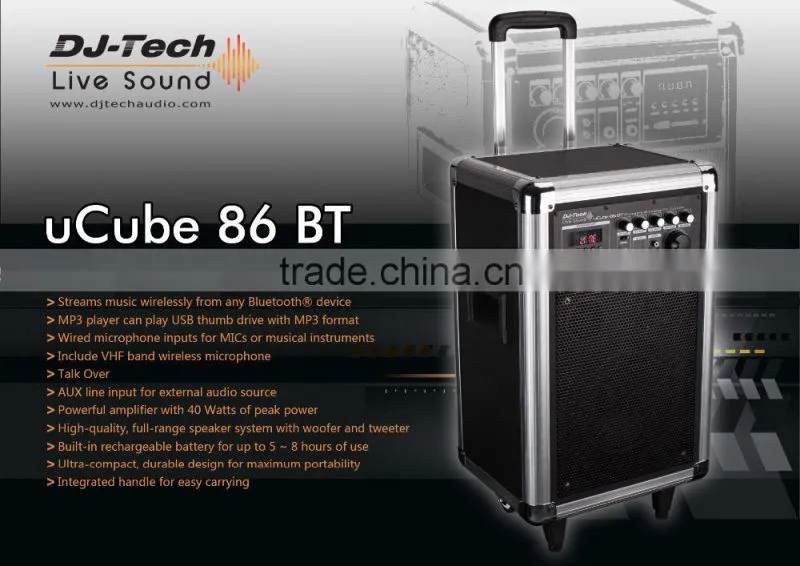 DJ-Tech Live Sound easy carrying bluetooth speaker with handle,wireless microphone,include VHF band lound speaker