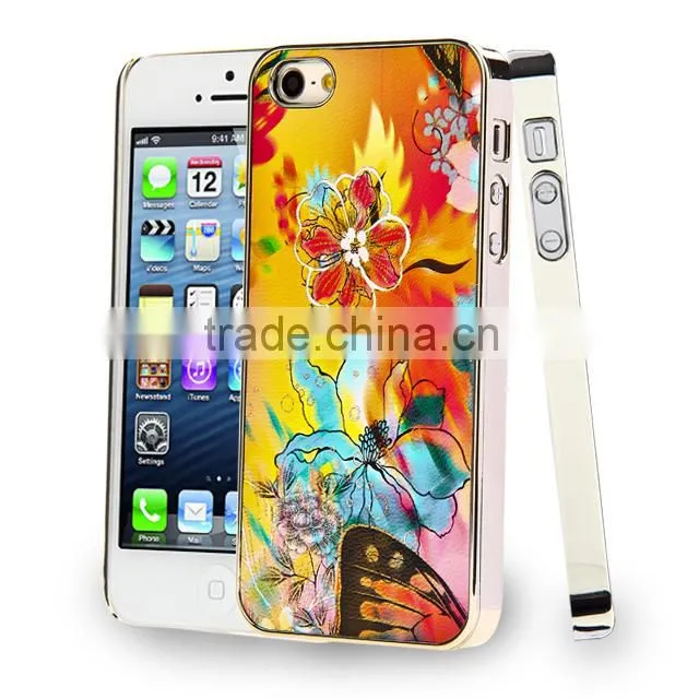 Set Screen Protector And Case For Iphone 5 , Beautiful Aluminium Flower Case