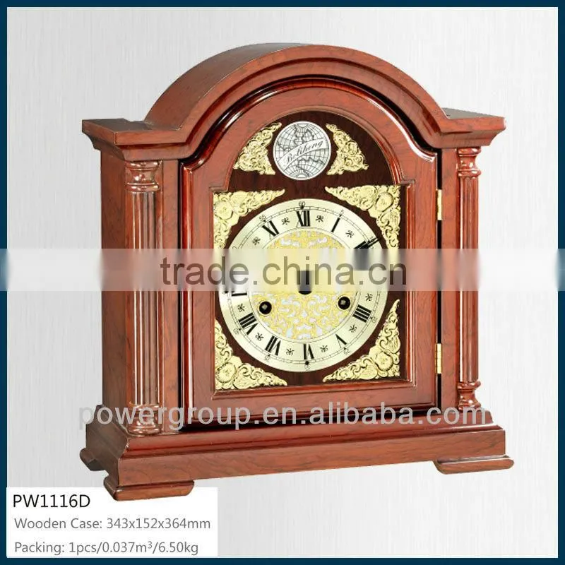 Mechanical table clock with CE/FCC/ISO Wooden case power sweep movement Competitive price PW1116D