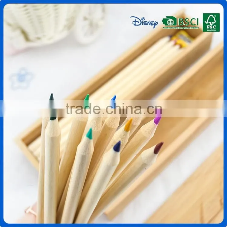 Eco friendly colour pencils crayon set with wooden pencil sharpener into wooden sliding drawer box
