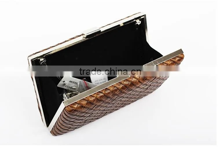 Fashion evening bag and purse PU leather hard case clutch organza bag and lady handbag