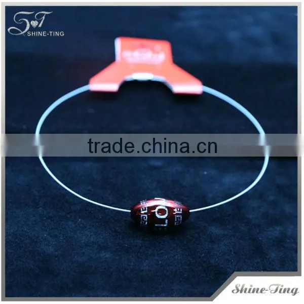 hot selling Europe style steel wire choker necklace with purple ball pendant for women