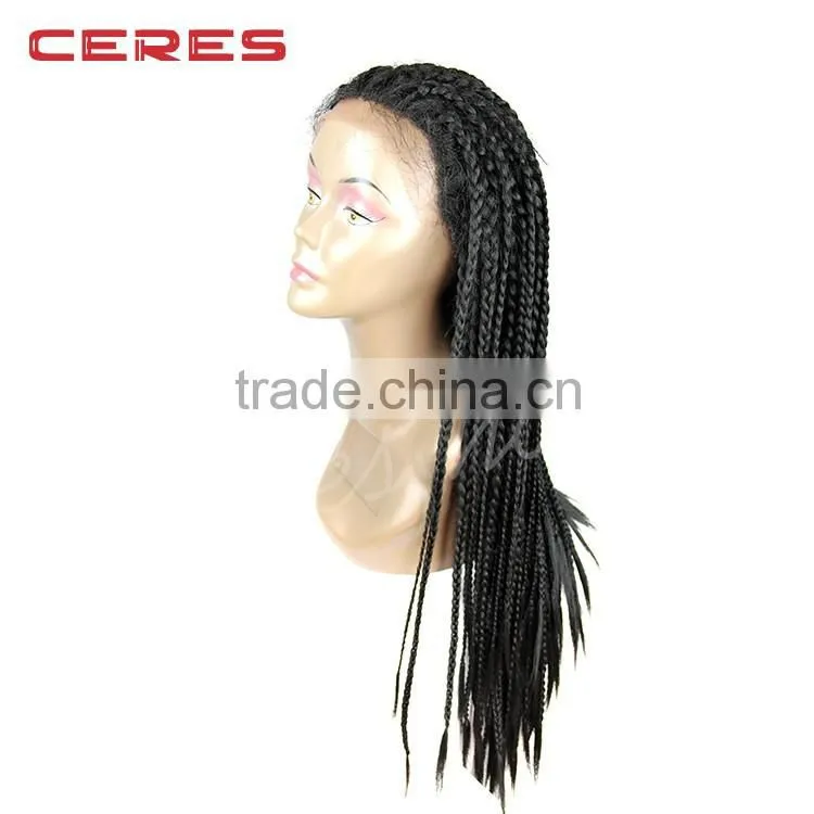 wholesale natural black color synthetic hair crochet braided lace wig for black women