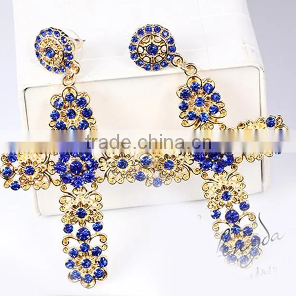 zhejiang mix colors rhinestone long large cross earring