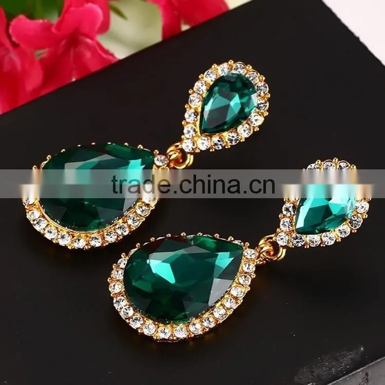 peacock color good quality colorful artificial crystal women earrings