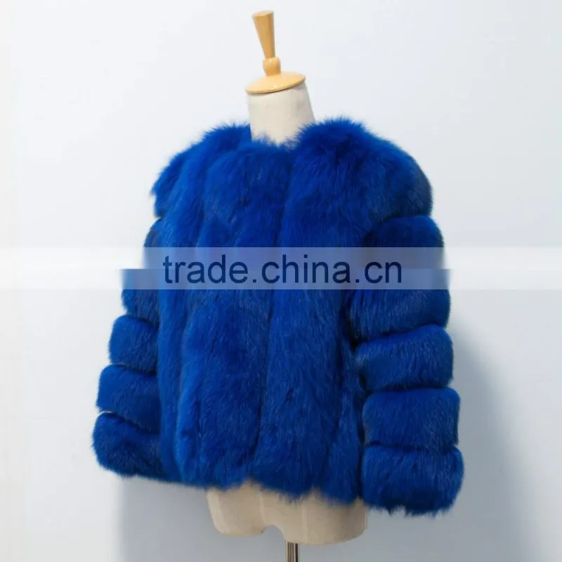 Short blue fashional womens fur jacket fox fur coat for women winter