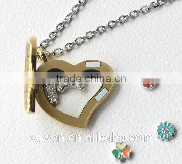 fashion AAA pink crystal heart stainless steel custom lockets