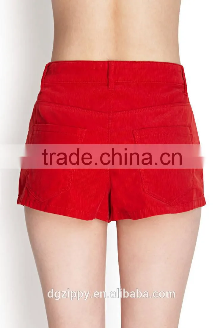 Five-pockets construction belt loops corduroy shorts unlined pants