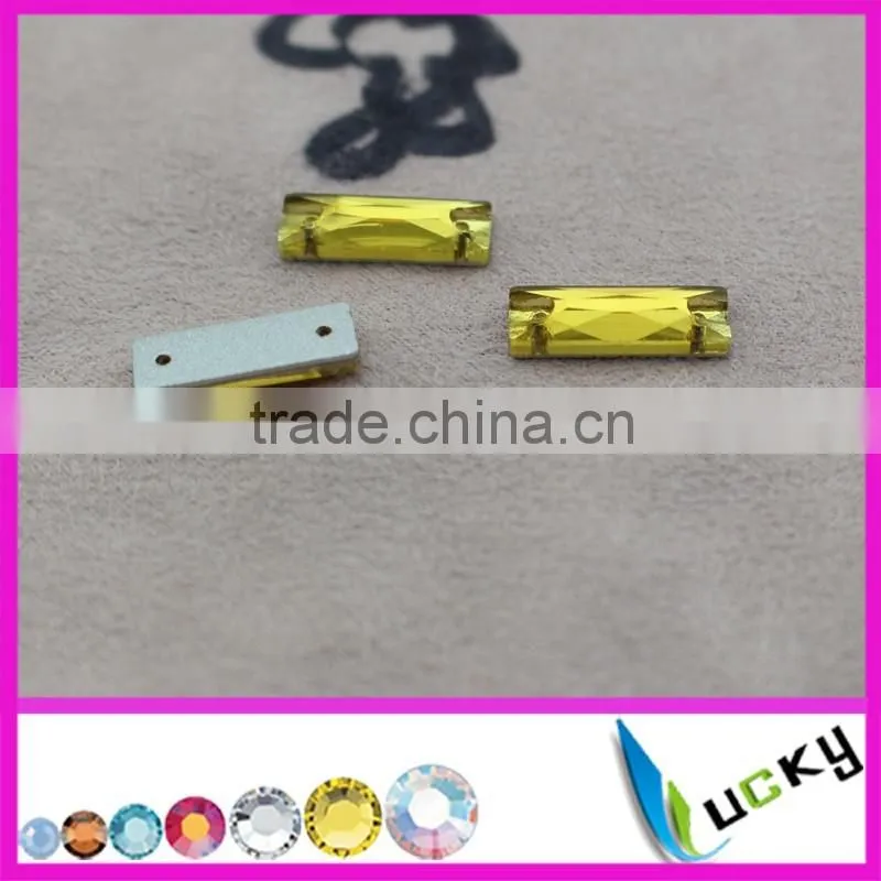 jonquil color 6*18mm rectangle shape sew on crystals/glass with holes flat back rhinestone