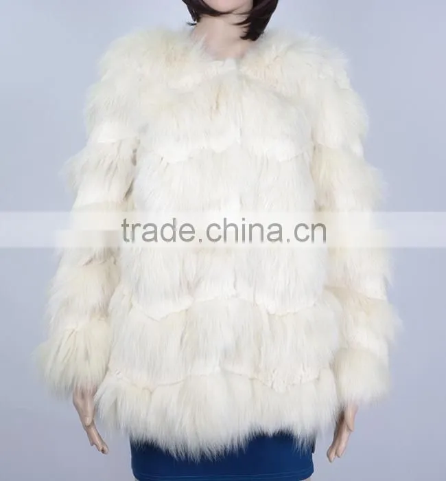 Fashion rabbit Fox Fur Coat From China Women White Fox Fur Coats KZ150103