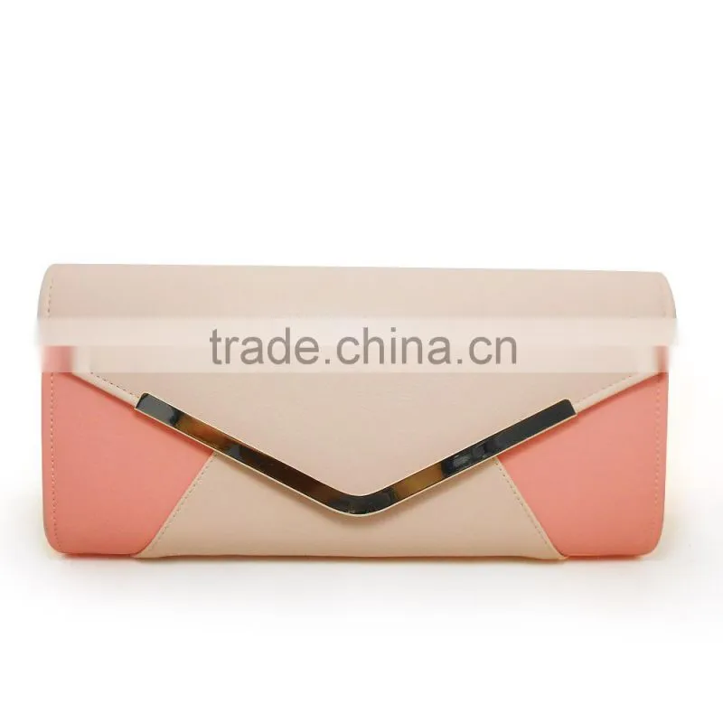 2015 new arrival color block leather women evening bag make in China