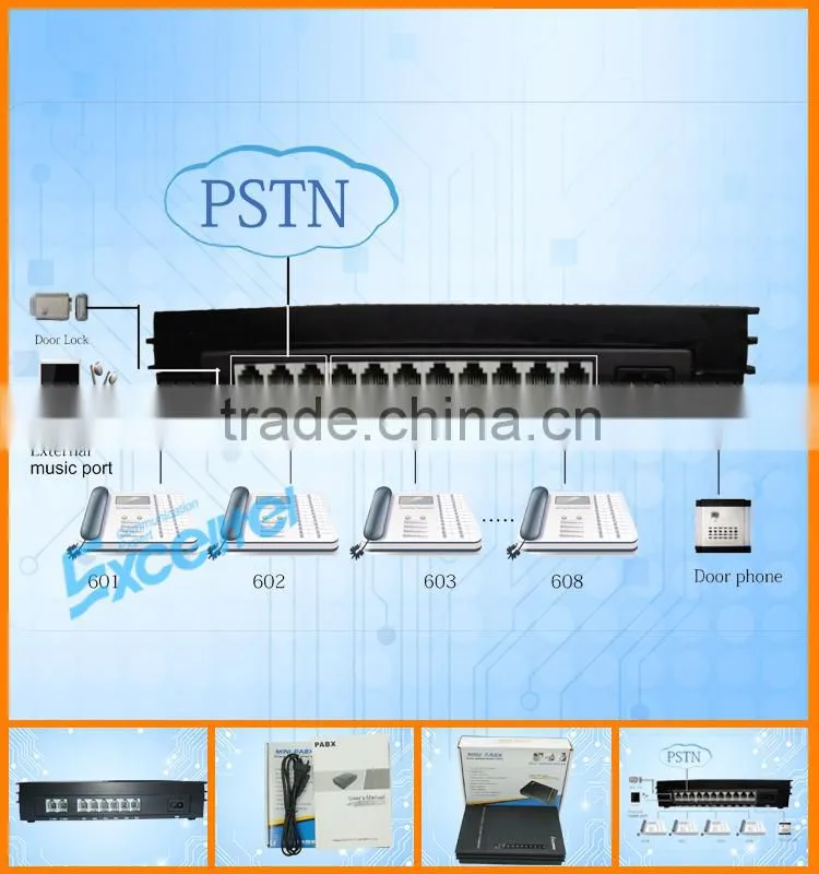 Excelltel /PABX system / SOHO PBX / mini pbx/MD206 2 CO line 6 extension for home and office
