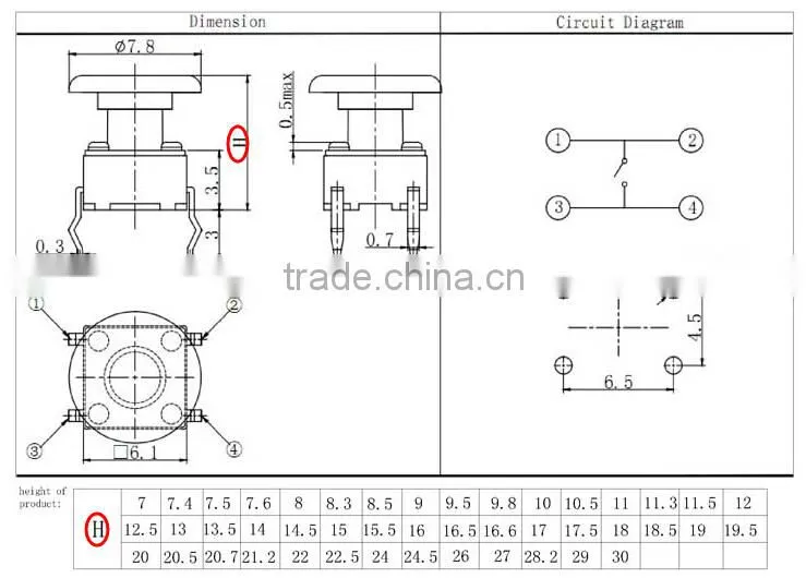 TSA06131-0060 Tact Switch with various color cap