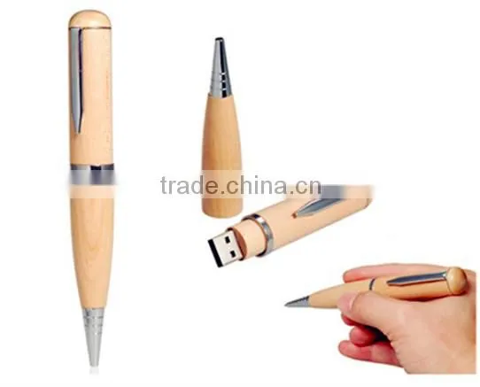 Multifunctional wooden pen shape usb flash drive with costom logo
