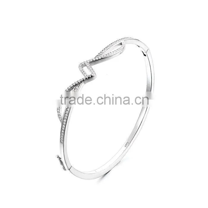 925 Sterling Silver Adjustable Wire Bangle Bracelet Wholesale Rhinestone Bangles SBG387W