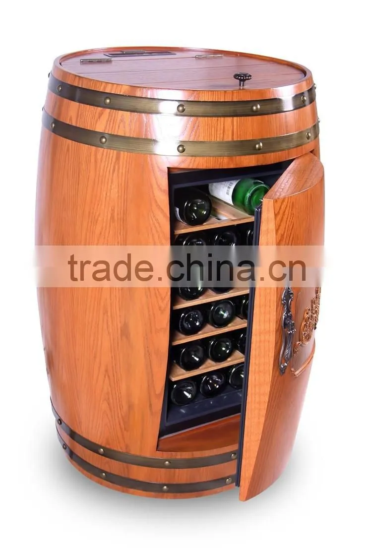 Oak Wood Wine Barrel Cabinet Fridge Innovative Furniture Barrel Fridge LED Display OEM Brand