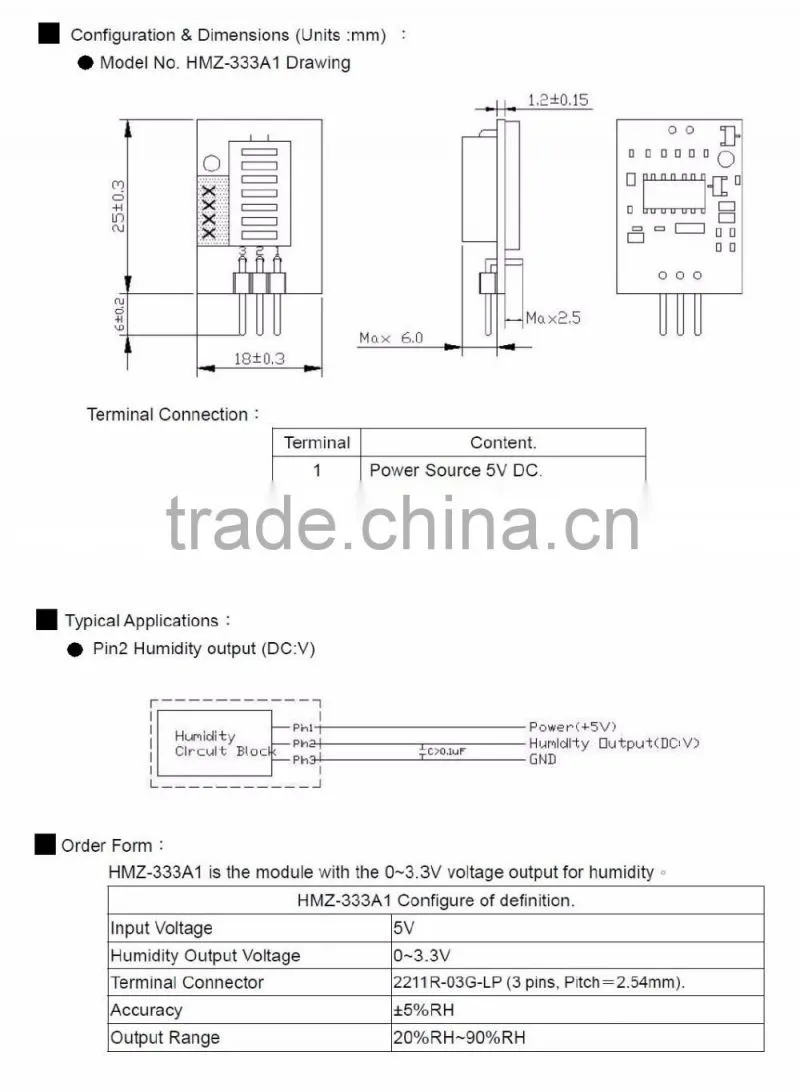 HMZ-333A1 RoHS Certificate High performance Humidity Sensor Module
