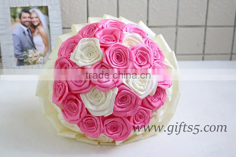 Custom made lovely pink white wedding bouquet in handmade