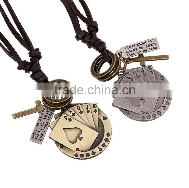 high quality Custom Wholesale New Trendy Implicit sterling silver leather Necklace