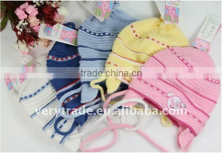 Multi Stripe Beanie with Pom-pom Top, Made of Acrylic, Available in Various Colors