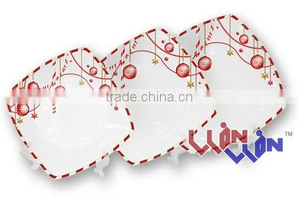 square shape porcelain dinner set with Christmas design