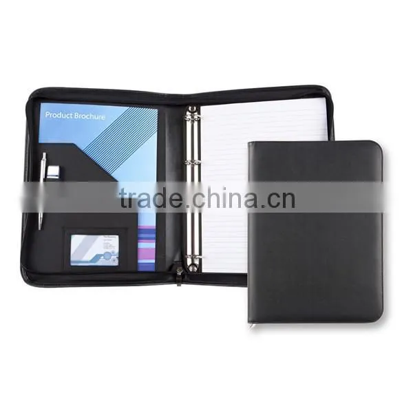 PU zippered A4 leather ring folder