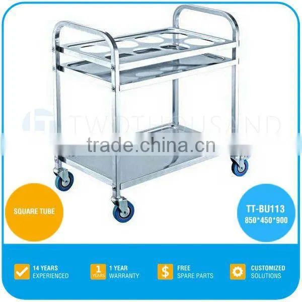TWOTHOUSAND Hot Service Cart TT-BU113 - Two Shelf Stainless Steel Hotel Trolley Room Service Cart