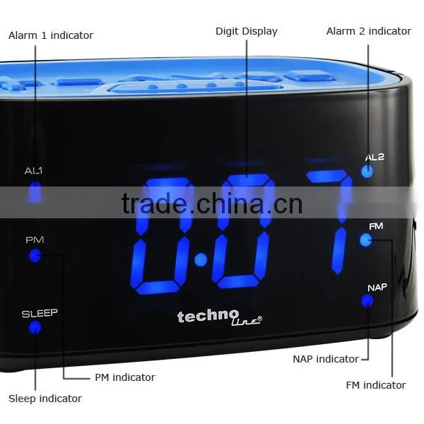 AM/FM Radio Station 12/24H Time Display Sleep Timer 220-240V only / Technoline Digital Quartz Alarm Clock