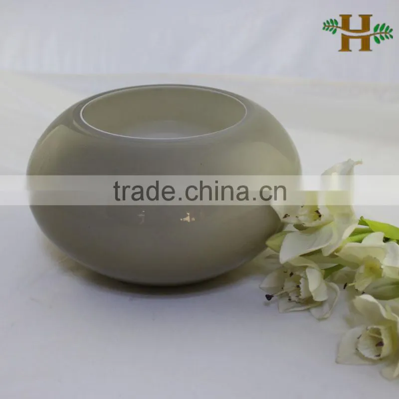 Hand blown white round glass vases for wedding decoration centerpieces, white round glass bowl vase